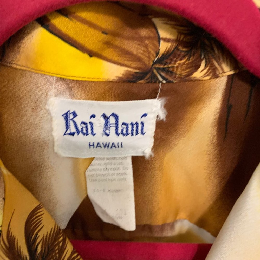 Medium Vintage 60s Rai Nani Hawaian Shirt with sailboat and palm trees collared - Picture 4 of 5